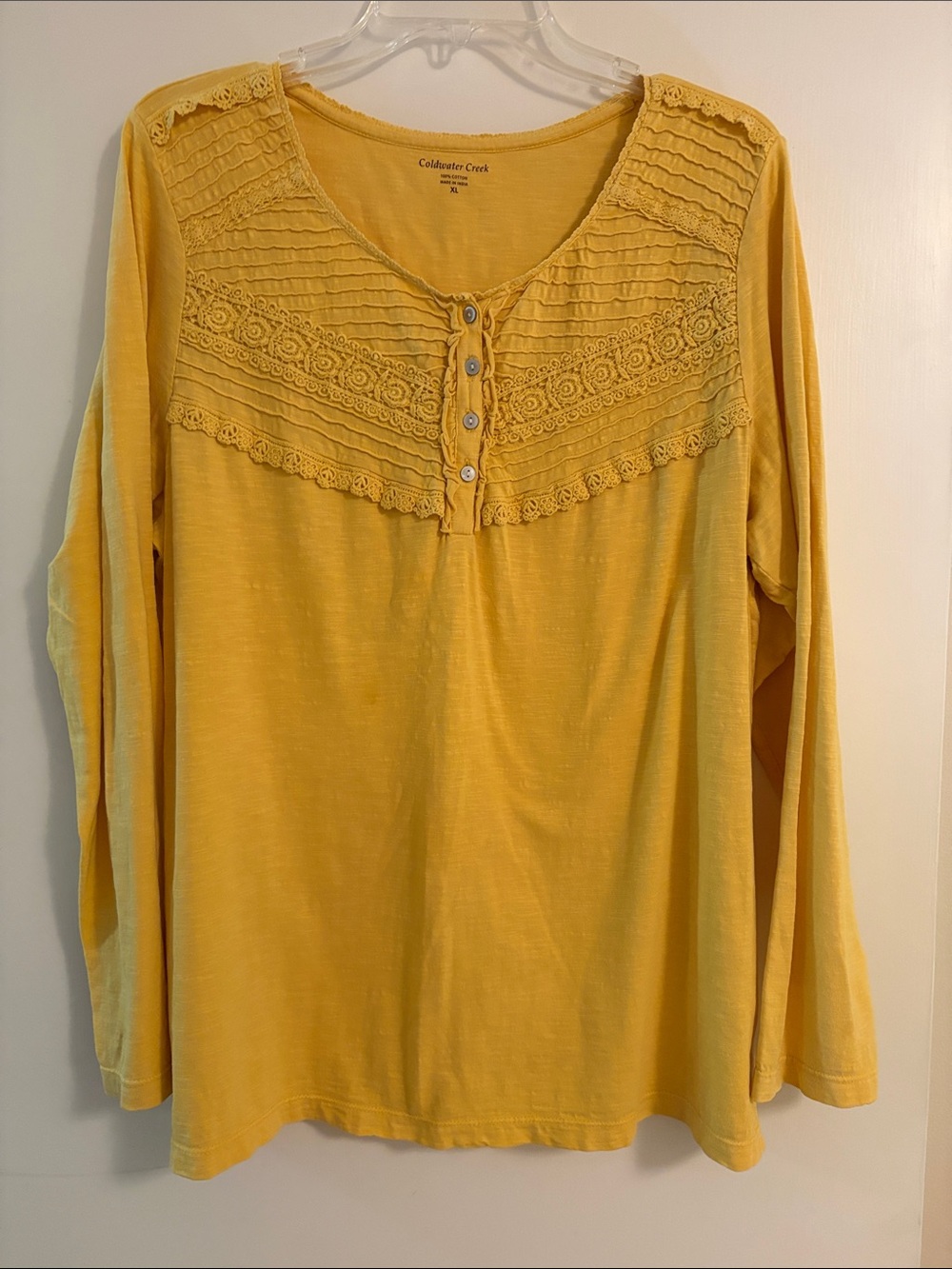 🌻 Sunflower Yellow Lace-Trim Henley Top